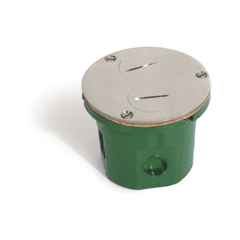 Lew Electric 812-DFB-NS Floor Box With Brass Cover, Cast Iron, 14.5 cu-in Capacity, 2 Outlets, 4 Knockouts, 3.14 in D